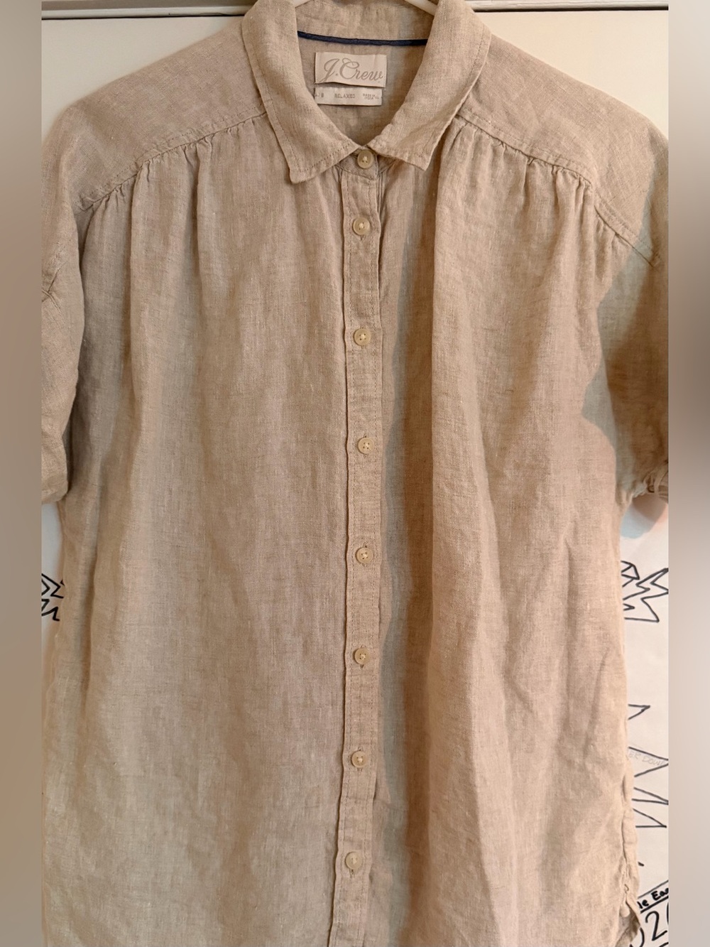 J. Crew Casual Short-Sleeve Linen Button-Down in Light Beige Mens S